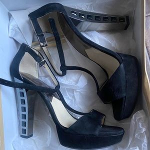 Black suede beaded heel michael kors heels